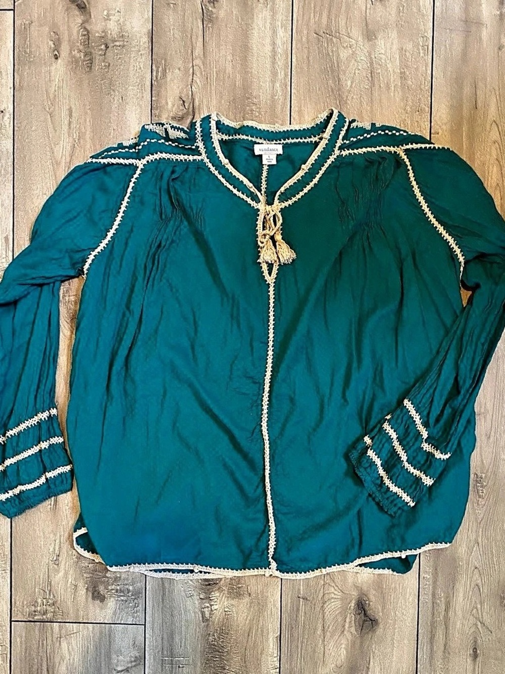 sundance Embroidered Blouse in teal & cream Size Medium